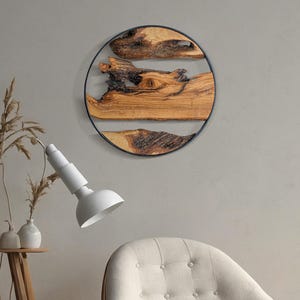 Handmade Olive Wood Wall Art: Rustic Metal Frame, Natural Home Decor