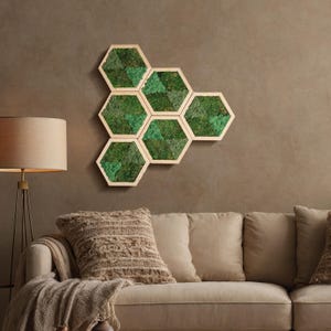 Hexagon Wall Moss Decor, Honeycomb Wood And Moss Wall Art, Wooden Preserved Moss Wall Sets, Housewarming gift, New Office Gift, Fathers Day