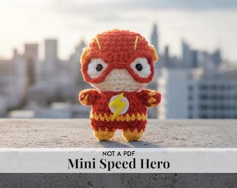 Red Lightning Crochet Doll, Chibi Speed Hero Plush, Handmade Fan Collectible, Comic Inspired Geek Gift for Him