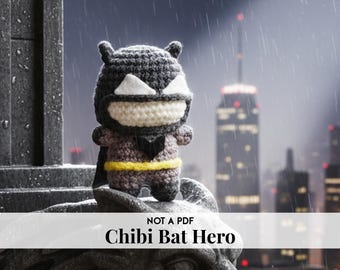 Mini Bat Hero Crochet Plush – Handmade Kawaii Amigurumi Keychain, Chibi Stuffed Animal Gift, Cute Bag Charm, Keychain