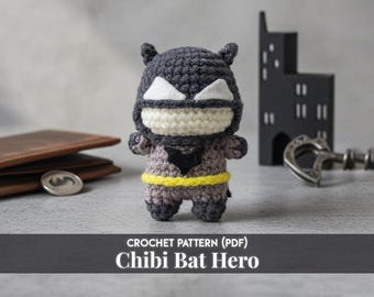 Mini Bat Hero Crochet Pattern, Superhero Inspired Amigurumi Keychain PDF, Cute Character DIY Tutorial