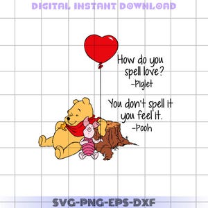 Love Pooh Svg, Heart Piglet Pvg, Valentines Day Clipart, Svg Files For Cricut, Instant Download