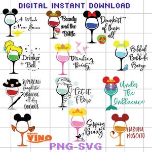 Princess Wine Glass Svg Bundle, Nemo Wine Glass Png Bundle, Lion King Wine Glass Clipart, Svg For Cricut