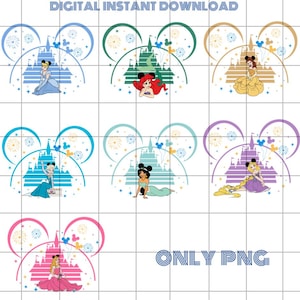 Princess Mouse Head Png Bundle, Cute Princess Clipart, Elsa Png, Ariel Digital File, Cindrella Digital Download
