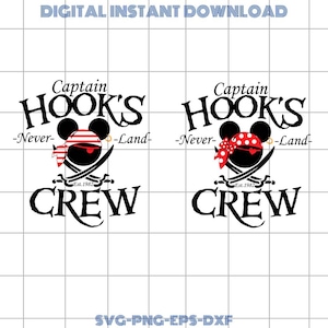 Captain Hooks Crew Svg , Mouse and Friends Pirates Digital File, Mickey Pirate Clipart, Minnie Head Cricut Svg