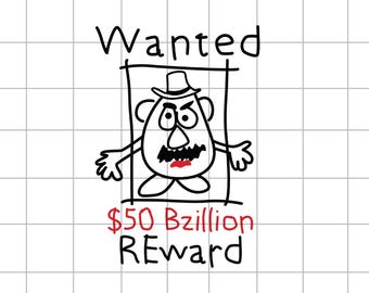Toy Story, Mr. Potato Head, Wanted Reward, Toy Story Png Svg, Funny Png Svg, Tshirt File, Family Vacation Png, Digital File PNG SVG