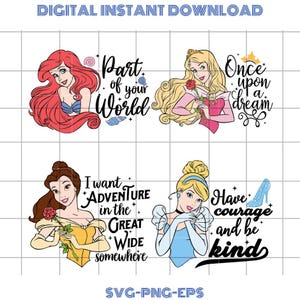 Princess  Svg Bundle, Cinderella Bundle, Tiana Svg Files for Cricut and Silhouette, Rapunzel Clipart Digital Download