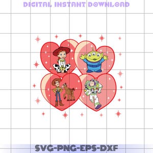 Toy Story Love Svg, Clipart z filmu animowanego, Uroczy obcy Buzz Woody Plik cyfrowy, Svg dla Cricut, Walentynki Svg