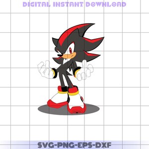 May include: A black and red cartoon character with a red and yellow stripe on its wrist. The character is standing with its arms out and has a serious expression on its face.