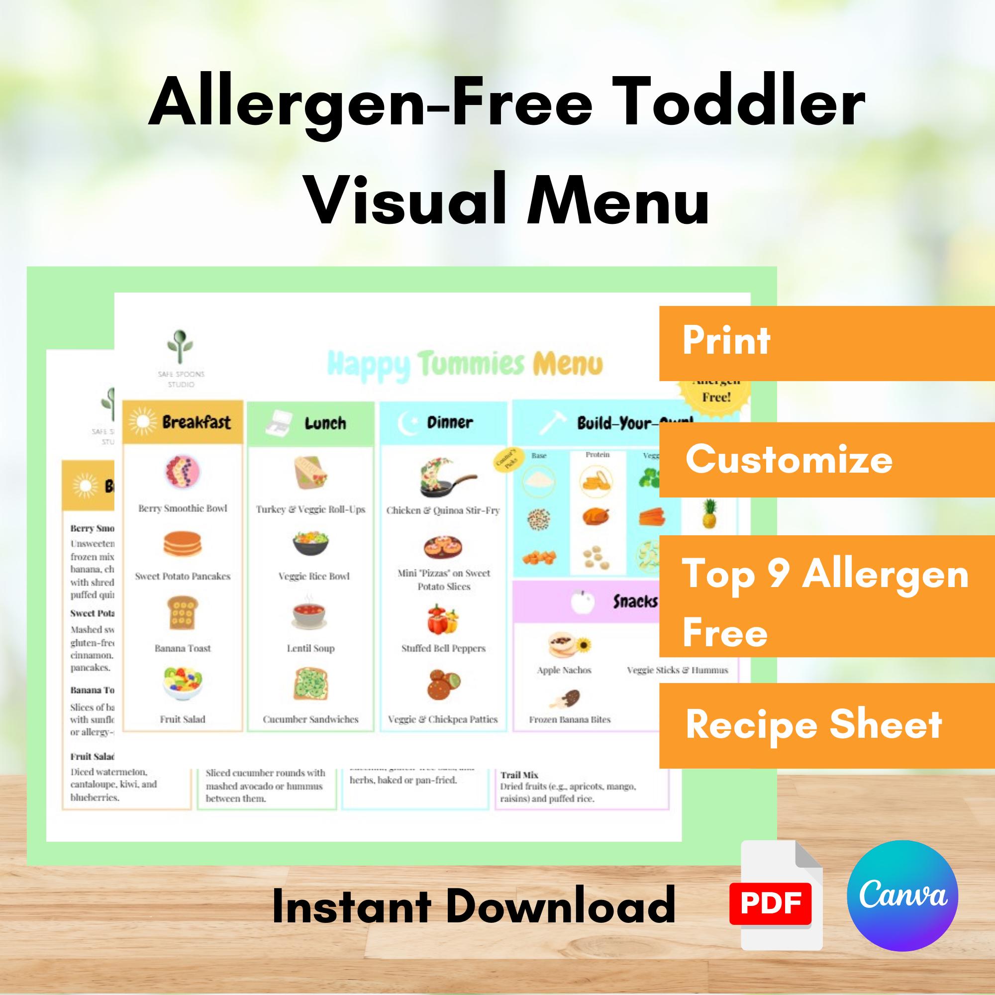 Happy Tummies Menu Toddler-friendly Allergen-free Visual Menu