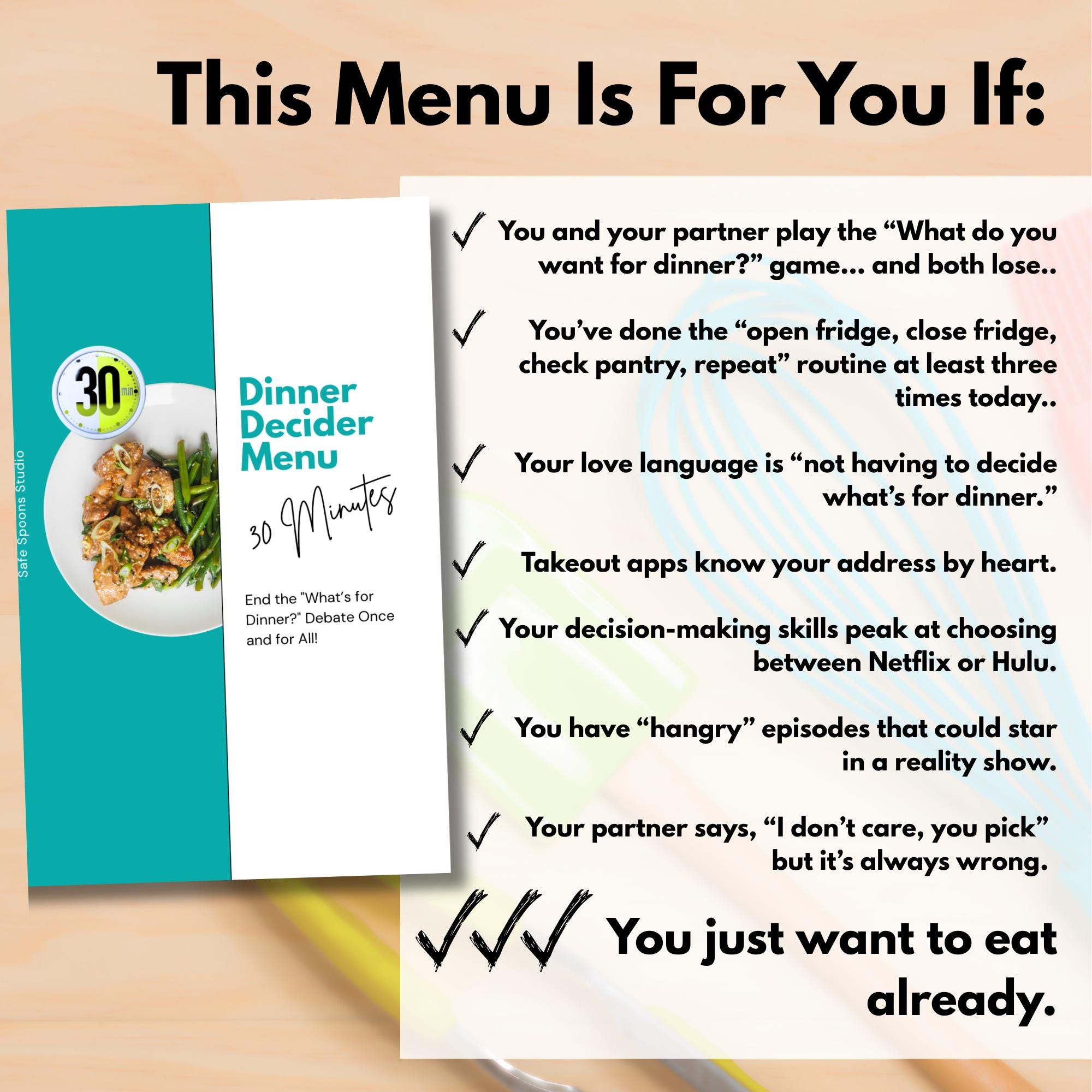 30 Minute Dinner Decider Menu | Spouse Dinner Picker | Meal Decision ...