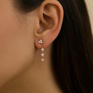 3-Pair Set Tiny Gold Stud Earrings | Zircon Chain Earrings for Cartilage, Helix & Lobe | Minimalist Piercing Jewelry for Women