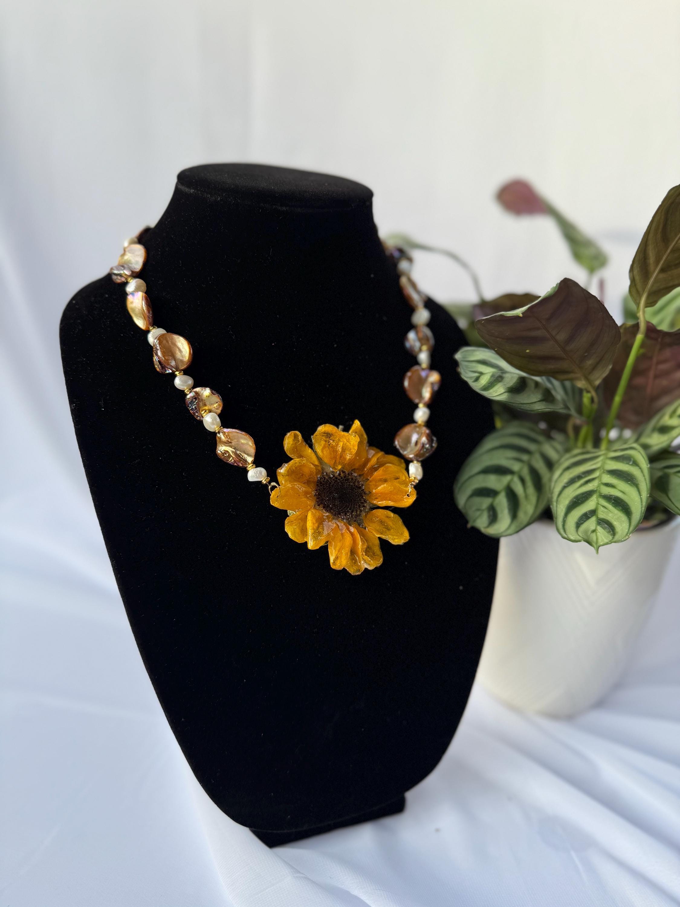 Resin Sunflower Necklace - Etsy