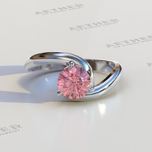 1.5 Carat Fancy Vivid Pink Round Cut Lab Diamond Engagement Ring, Vintage 14k Yellow gold engagement ring, Pink Diamond Solitaire Ring