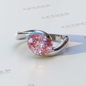 Fancy Vivid Pink Lab Diamond Ring, 1.50 carat Oval Cut Pink Lab Grown Diamond Engagement ring, Promise ring, Curve Ring - IGI Certified