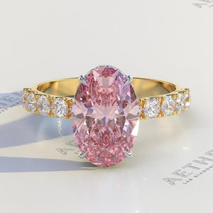 Fancy Pink Lab grown Diamond Engagement Ring, 14K Yellow Gold Wedding Ring, Promise Ring, IGI Certified Pink Diamond Ring, Gift Ring For Her
