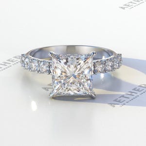 Princess Cut Moissanite Engagement Ring - 14K White Gold Wedding Ring - Proposal Ring -Special Gift Ring For Women- Pave Set Moissanite Ring