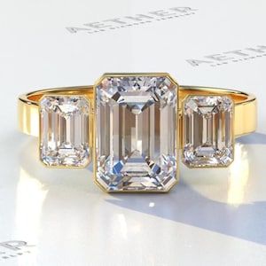 3ct Smaragdschliff Labor gewachsen Diamant Verlobungsring IGI zertifizierte Drei-Stein-Ehering Versprechensring Besonderer Jahrestag Geschenkring für Sie