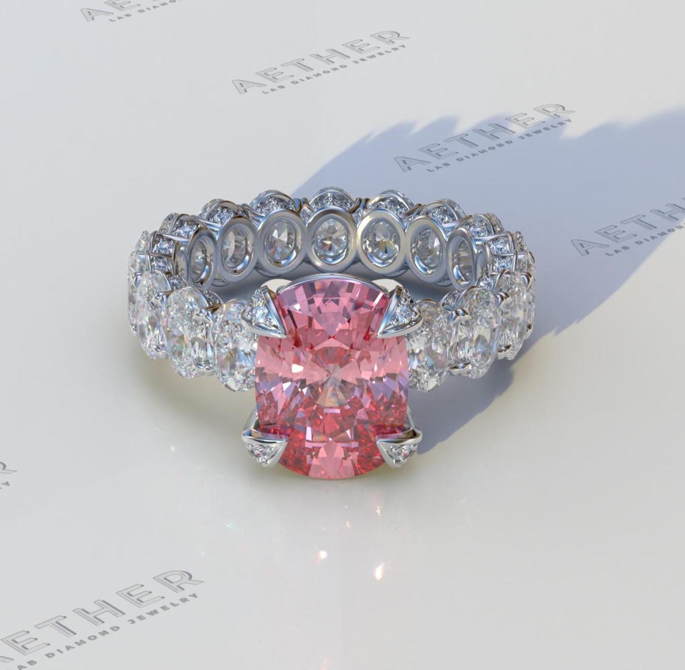 3カラットのファンシービビッドピンククッションカットラボグロウン