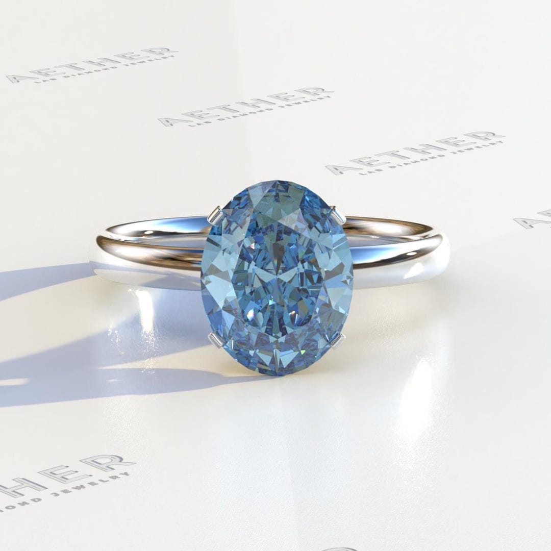 2 Carat Fancy Vivid Blue Lab Diamond Ring - Blue Oval Diamond ...
