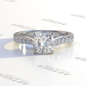 E VVS Square Cushion cut lab Diamond Engagement Ring, Pave set and Hidden Halo Lab grown Diamond Ring Anniversary Ring, Wedding Ring for Her