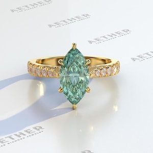 2 CT Marquise Cut Green Lab Grown Diamond Ring, 14K Yellow Gold Wedding Ring, Promise Ring, Anniversary Gift Ring For Her - Engagement Ring