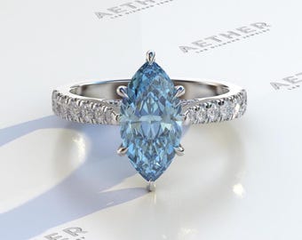 2 CT Marquise Cut Moissanite Engagement Ring - Fancy Blue Moissanite Diamond Ring - 14K Solid Gold Weeding Ring- Promise Ring For Women