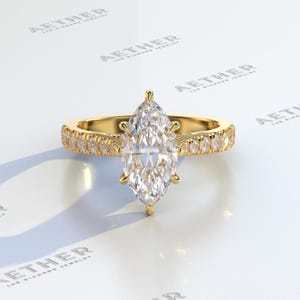 14K Yellow Gold Marquise Cut Moissanite Diamond Wedding Ring - Promise Ring For Bridal - Anniversary Gift Ring For Her- Engagement Ring
