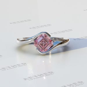 2 Carat Fancy Intense Pink Radiant Cut Lab Diamond Engagement Ring, Lab Grown Pink Diamond, Ascher Cut Diamond Solitaire Ring, IGI Certified