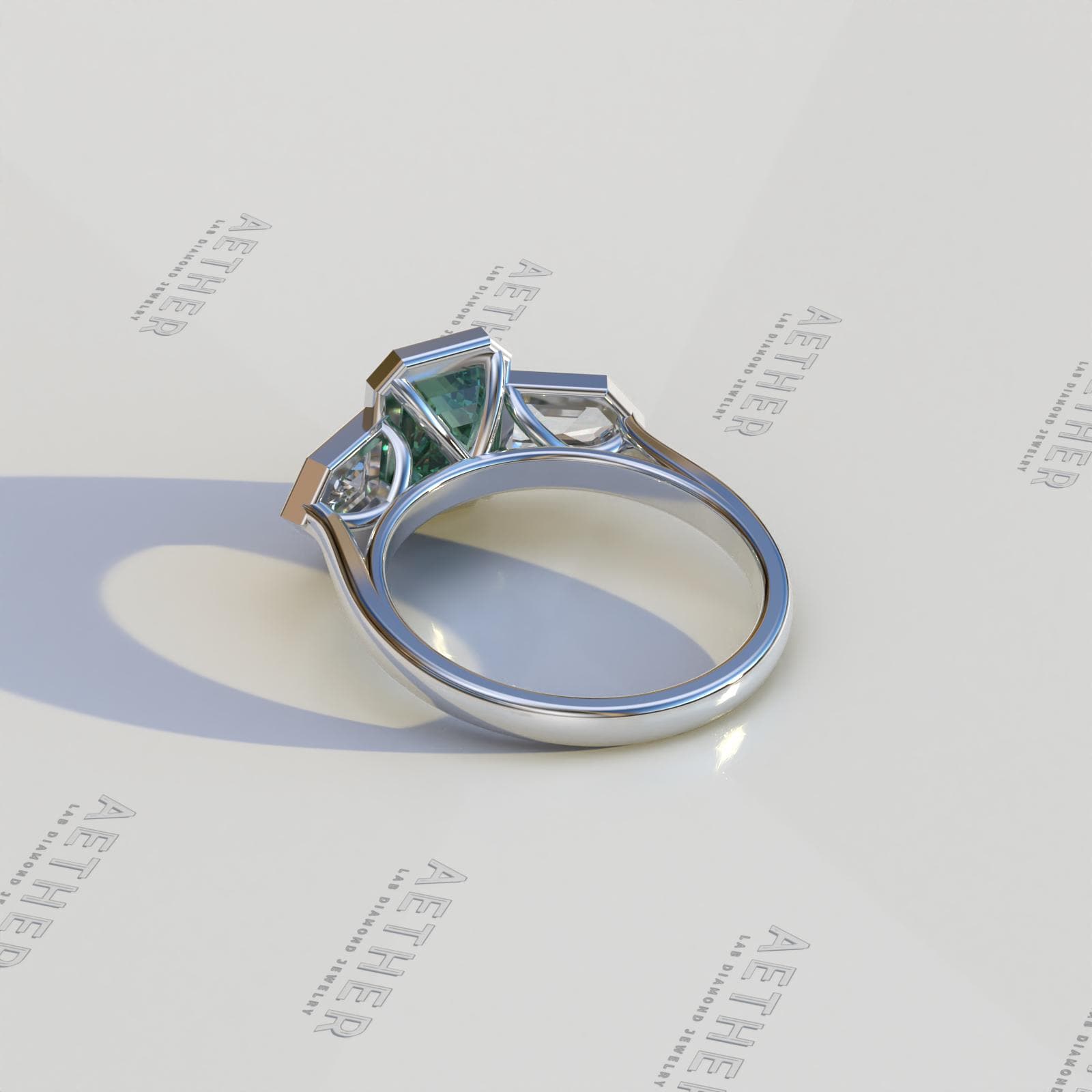 3カラットのエメラルドカットラボダイヤモンドエンゲージリング、エメラルドカットラボグロウンダイヤモンドベゼルセットファンシービビッドグリーンエメラルドリング  - IGI認定リング