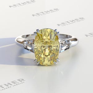 Enorme anello con diamante giallo taglio cuscino allungato da 4 carati, anello con diamante giallo, anello con diamante coltivato in laboratorio taglio cuscino certificato IGI.