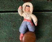 Antique German Spun Cotton Painted Face Christmas Tree Ornament Very Old - Christmas Decoration