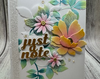 Just a Note Leafy background - Blank NoteCard, Greetings Card, Handmade Card, Friendship