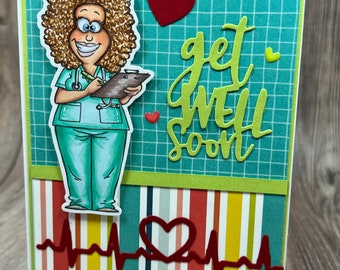 Get Well Soon Nurse - NoteCard, Greetings Card, Handmade Card, Speedy Recovery