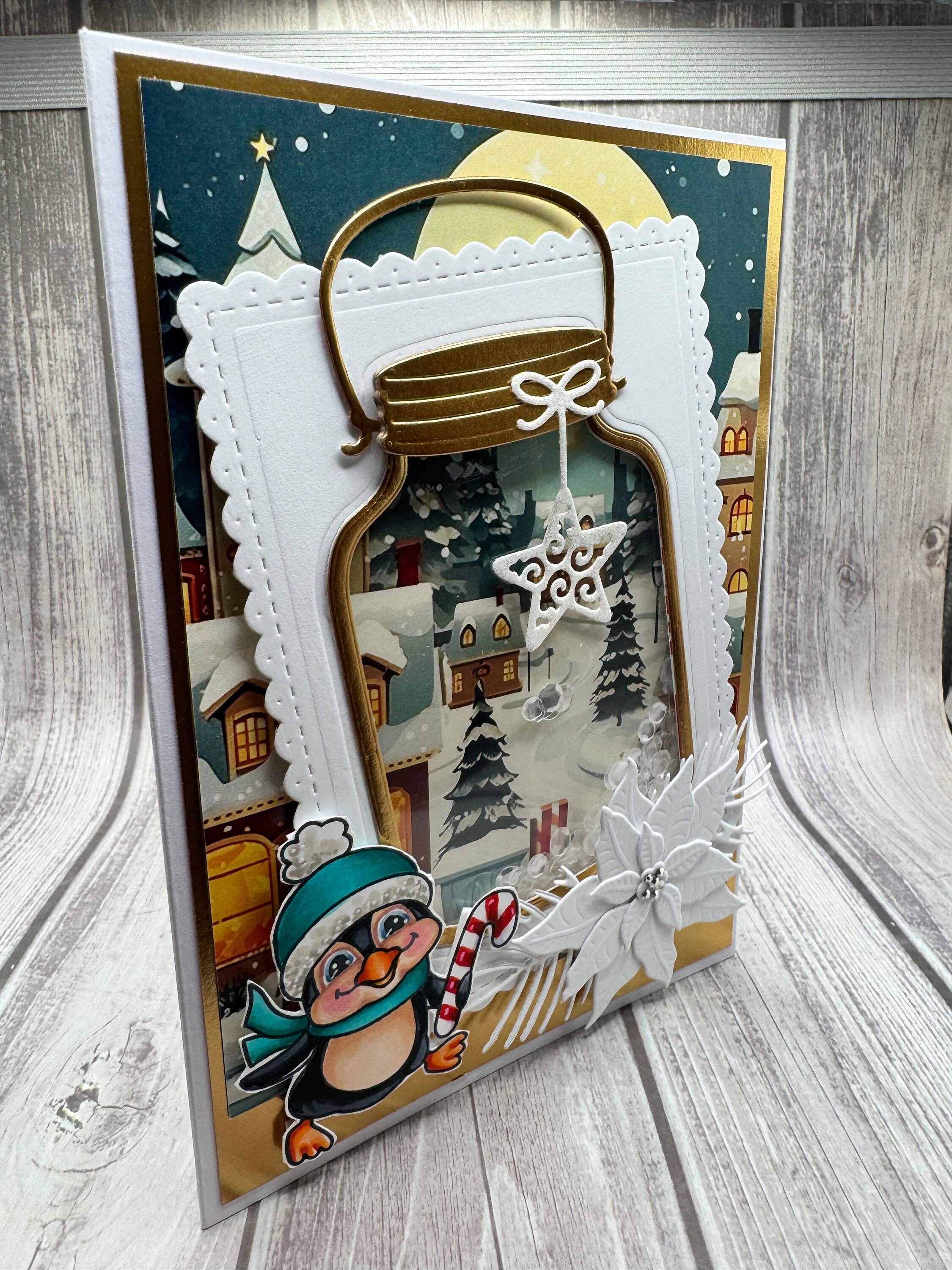 Christmas Penguin Shaker 5x7 - Blank Notecard, Greetings Card, Handmade ...