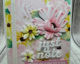 Just a note floral background - Blank NoteCard, Greetings Card, Handmade Card, Friendship