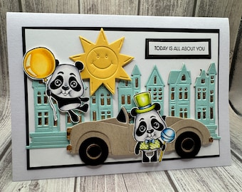 Panda Birthday 5x7 - Blank NoteCard, Greetings Card, Handmade Card 5x7