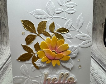 Hello Single Flower Friend - Blank NoteCard, Greetings Card, Handmade Card