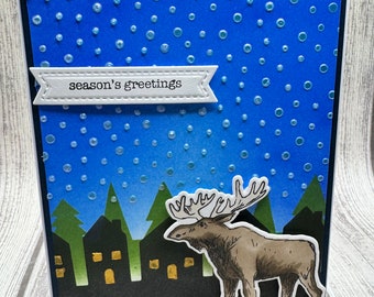 Christmas Seasons Greetings Moose Blank NoteCard, Greetings Card, Handmade Card