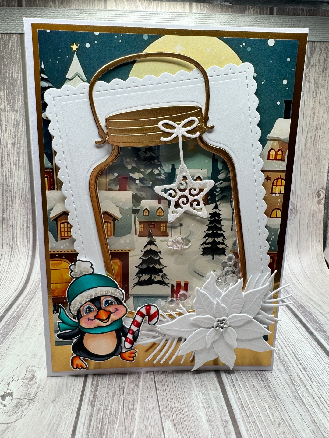 Christmas Penguin Shaker 5x7 - Blank Notecard, Greetings Card, Handmade ...