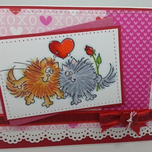 Handmade Card, Greetings, Gift, Valentine, Stampendous, Kittens - Fluffles Love Couple
