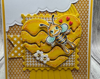 Bee Heart Card - Blank NoteCard, Greetings Card, Handmade Card 5x5