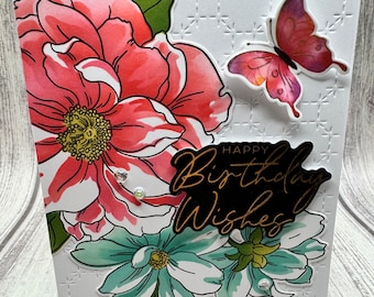 Birthday Wishes Flowers - Blank NoteCard, Greetings Card, Handmade Card