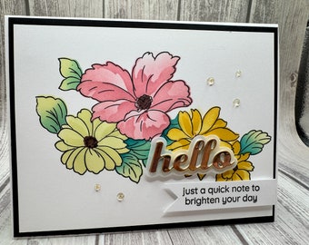 Hello Flowers Friend - Blank NoteCard, Greetings Card, Handmade Card