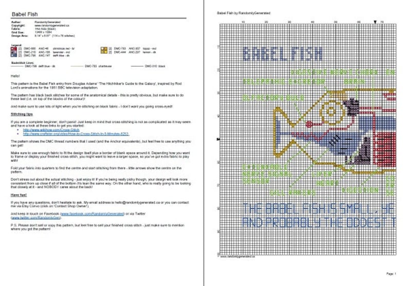 Babel Fish cross stitch pattern Hitchhiker's Guide to the Galaxy image 2