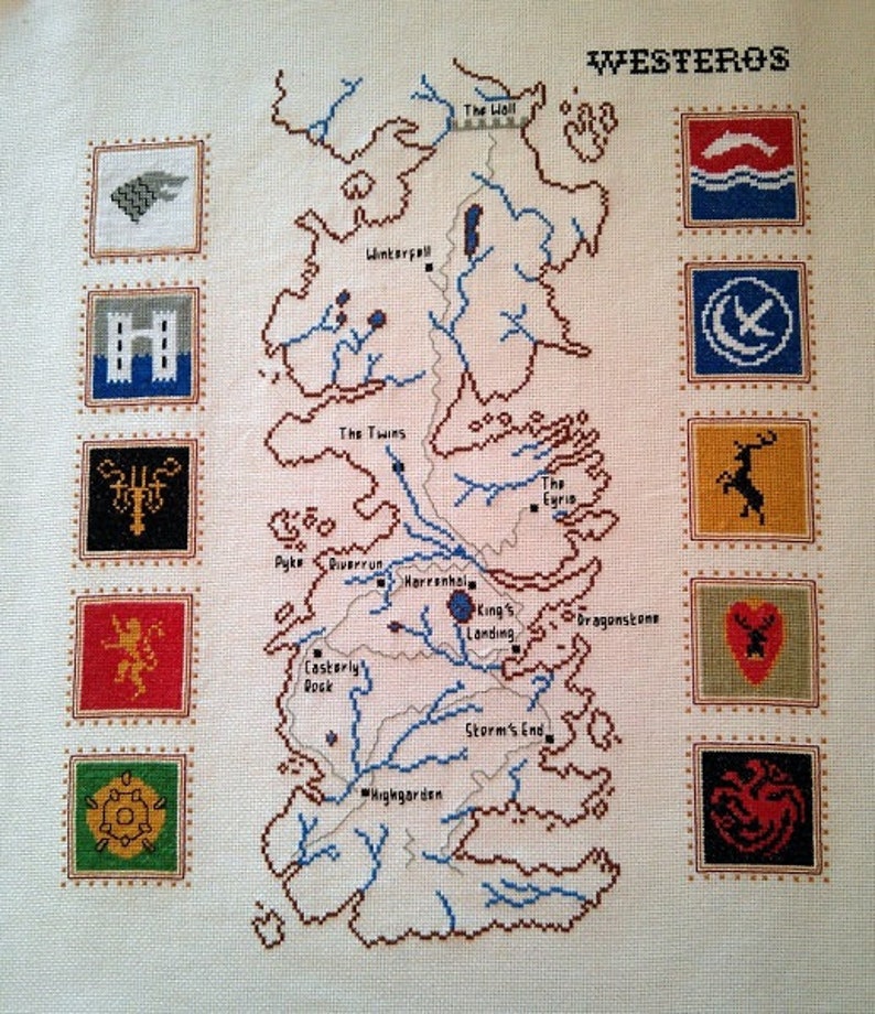 Game of Thrones cross stitch pattern Westeros map image 1