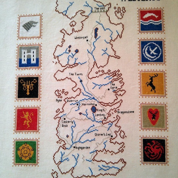 Game of Thrones cross stitch pattern Westeros map