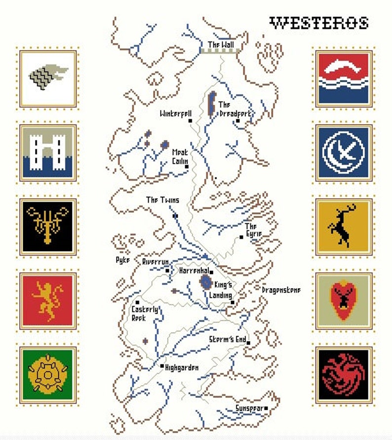 Game of Thrones cross stitch pattern Westeros map image 2