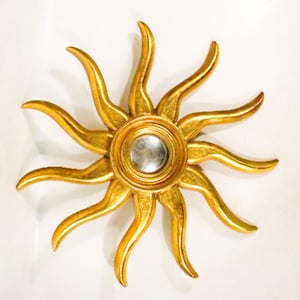 Vintage Italian Giltwood Sunburst Convex Mirror – Mid-Century Wall Mirror, 50cm