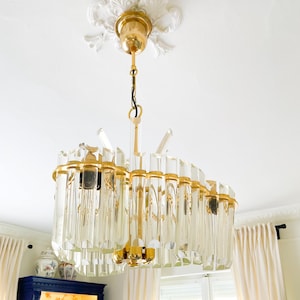 Vintage Lacquered Brass & Glass Chandelier – Paolo Venini Style | Mid-Century Modern Glamour | 65 cm x 42 cm